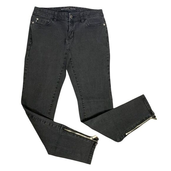 Michael Kors Denim Skinny Jeans 2 Black Jeggings Ankle Zipper Stretch 5 Pocket - Picture 1 of 7